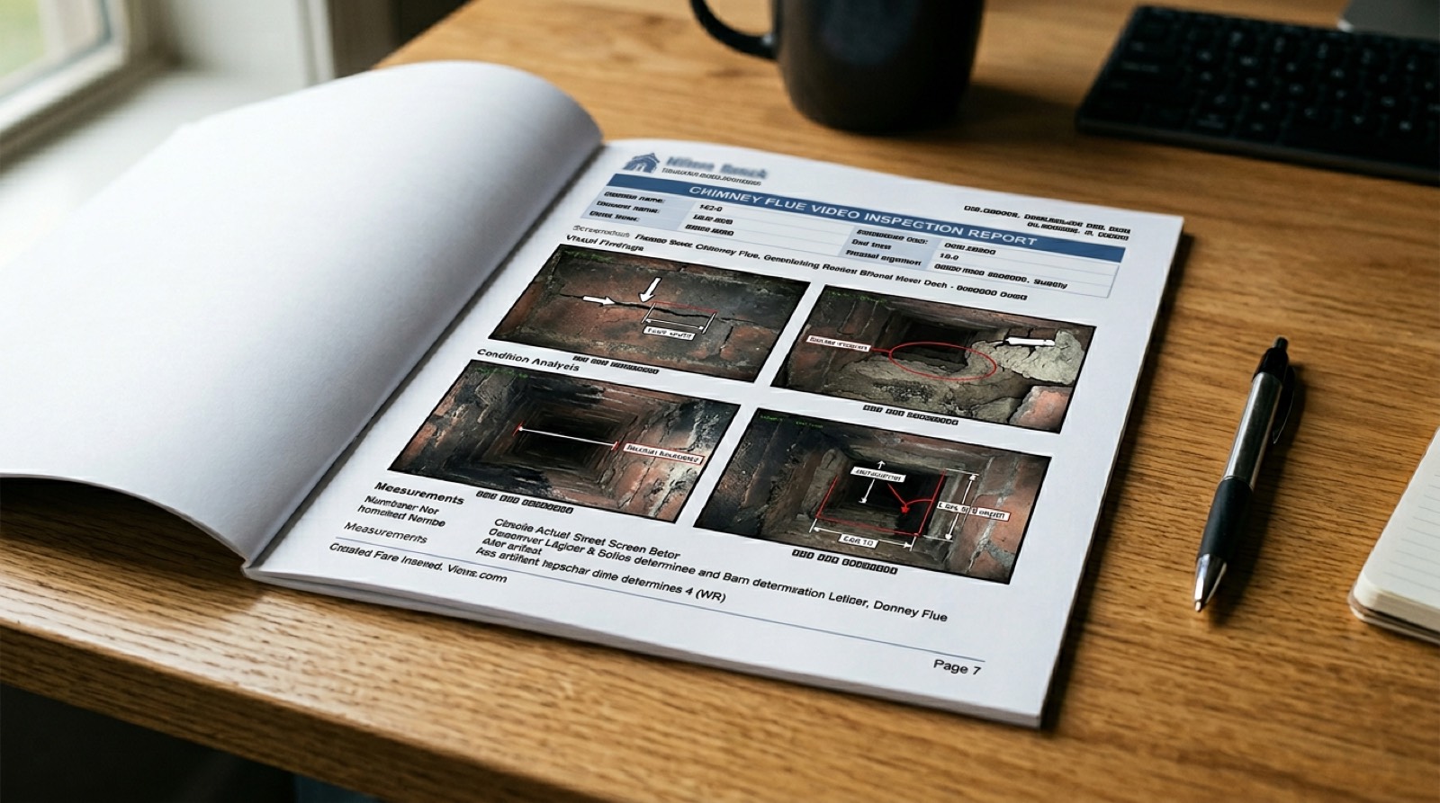 Relazione tecnica videoispezione canna fumaria con fotogrammi